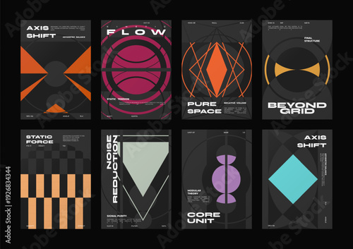 Brutalism poster collection.Brutalism poster collection. Geometric minimalist poster bundle. Bauhaus geometric poster set for modern event layouts, bold graphic branding, tech gallery art and covers.