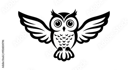 Stylized owl illustration with wings spread open on white background
