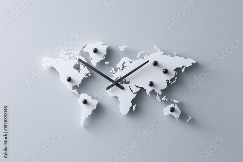 World map wall clock minimalist global time concept