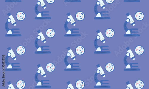 Medical Laboratory Pattern Background with Microscope, Bacteria and Viruses, Microbiology Healthcare Concept