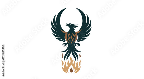 Stylized phoenix illustration with outstretched wings and flames on white