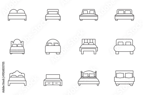 bed line icons set. sleep, bedroom, furniture, rest. editable vector illustration 