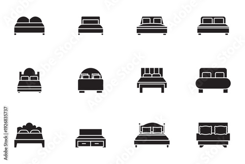 Set of modern bedroom icons vector illustrations furniture symbols