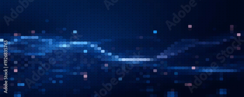 Abstract grid pixel pattern background. Vector illustration element with square, geometric mosaic, texture on dark blue color. Graphic design for digital datum, technology futuristic background