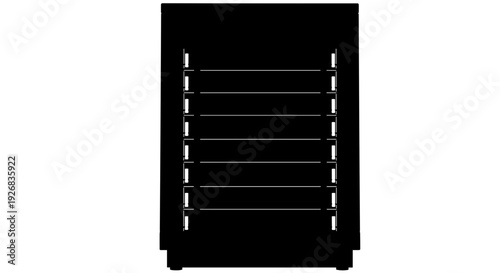 Black Server Cabinet with Multiple Shelves.