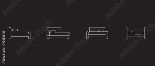 Bedroom Bed Icons, Outline and Solid Furniture Set, Hotel Sleeping Symbol Collection, Modern Vector Pack