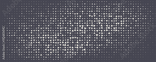Triangular Halftone Texture Retrowave Vector Geometric Technology Abstract Background. Half Tone Triangles Retro Colored Pattern.