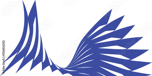 Abstract sharp blue geometric wing shapes on white background creating dynamic sense of flight and motion for modern logo design and architectural concepts in stylized vector art