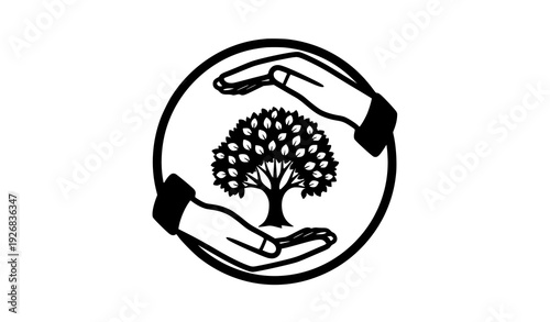 Black and white nature protection emblem badge vector isolated on transparent background