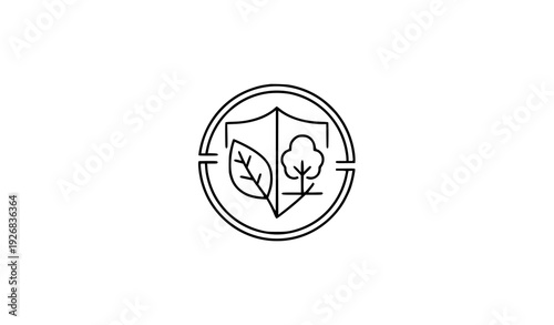 Minimal outline nature protection eco emblem vector isolated on transparent background