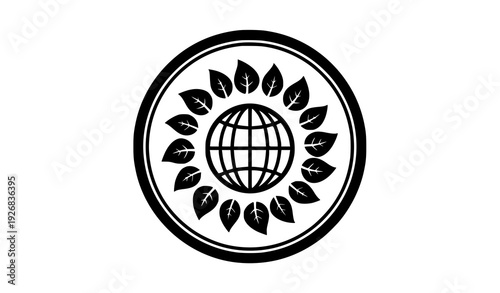 Decorative black and white eco nature protection emblem isolated on transparent background