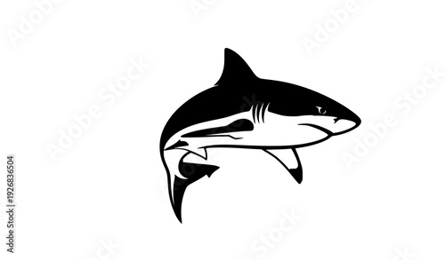 Decorative black shark silhouette swimming ocean animal vector isolated on transparent background