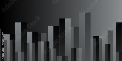 Abstract background with vertical metallic bars on a dark background. The metallic and dark colors create a sleek, modern texture. Surreal geometric bar pattern background. Black background vector.