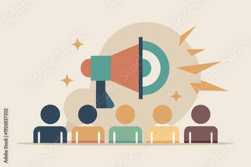 Minimal public announcement background megaphone and people