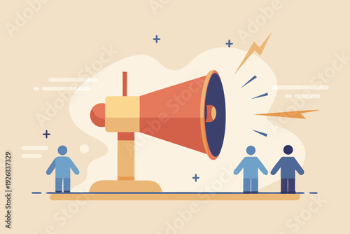 Minimal public announcement background with megaphone and people 1