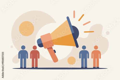 Minimal public announcement background with megaphone and people 2