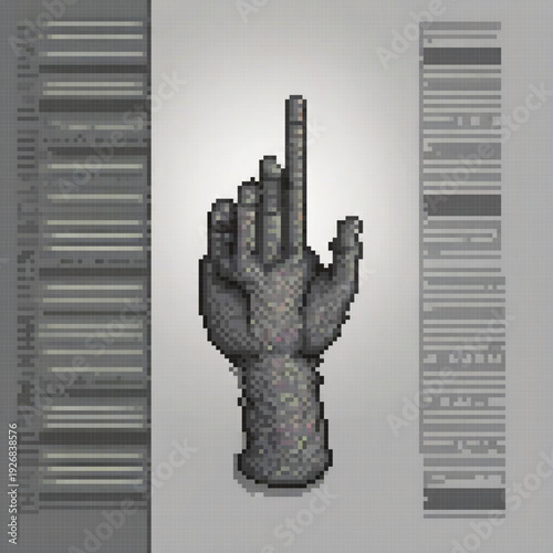 A pixel art image of a hand with a finger up, next to a bar with text like 'Chunk' and 'Luminescence'.