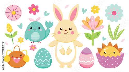 A colorful set of Easter bunny clipart featuring various bunny designs and Easter-themed elements.