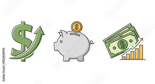 Dollar Sign Piggy Bank Cash Graph Icon.