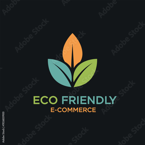 Eco friendly e-commerce logo with green leaves and orange design
