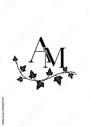 Elegant monogram design featuring initials with decorative ivy elements