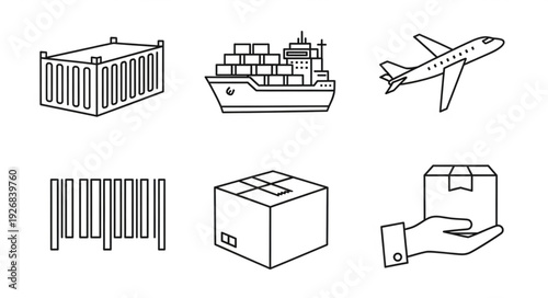 Logistics and transportation icons representing global shipping and delivery services.