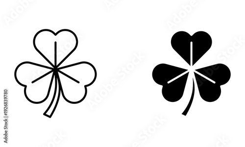 Simple outline and solid shamrock icons for luck, St. Patrick's Day, and prosperity concepts