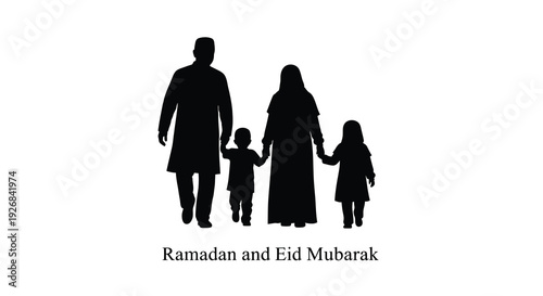 Family celebrating ramadan with greetings a striking black silhouette