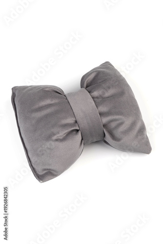 Big soft cotton grey bow on white background