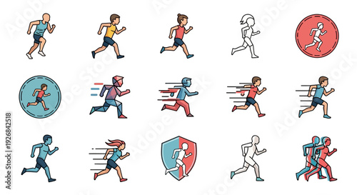 Various Cartoon Runner Illustrations in Motion.