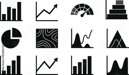 Black and white infographic graphs charts business