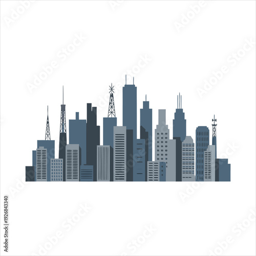 Modern city skyline with sleek skyscrapers and towers