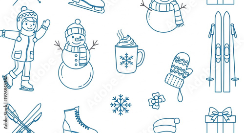 Winter Holiday Icons Collection Hand Drawn Sketch Style.