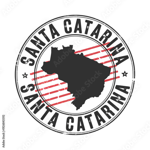 Santa Catarina state emblem featuring a map and circular text design