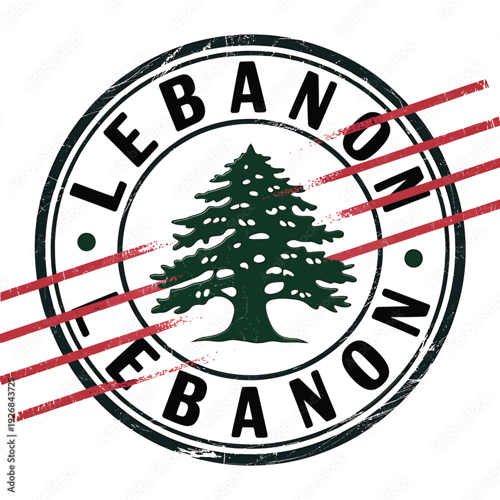 Obraz premium Circular stamp depicting the flag and name of the republic of lebanon