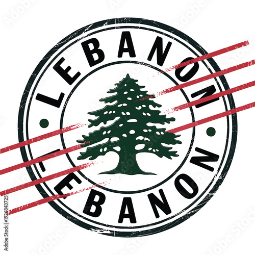 Circular stamp depicting the flag and name of the republic of lebanon