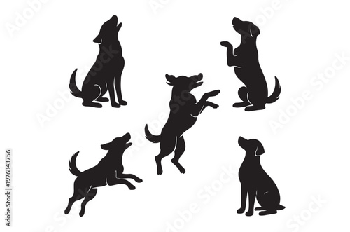 Silhouette collection featuring various dog breeds in dynamic poses