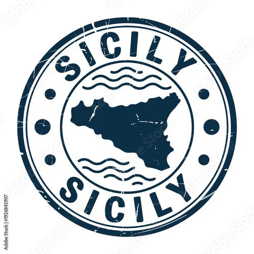 Sicily stamp illustration with island shape and wavy lines inside