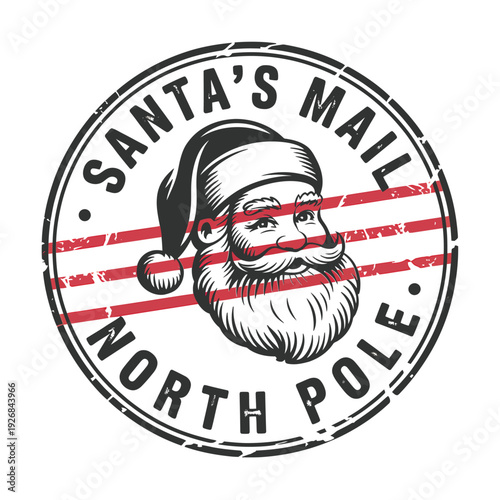 Vintage santa s mail north pole circular badge illustration