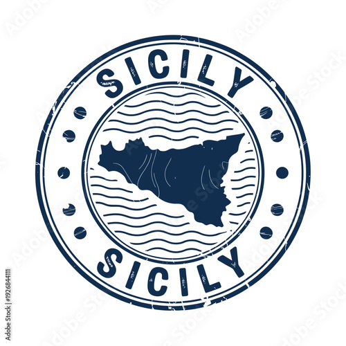 Sicily island travel stamp with map and distressed circular border