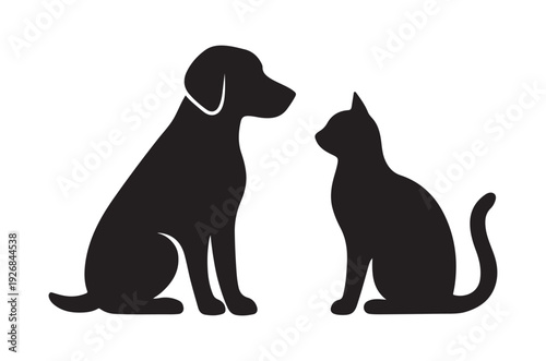 A black silhouette of a dog and cat sitting side by side