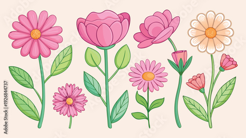 A beautiful display of pink blossoms accompanied by leafy greenery.