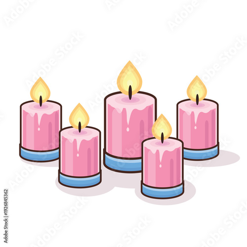candle light illustration vector cartoon. pink candle. yellow candle. blue candle