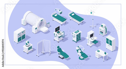 Hospital Room Medical Equipment and Furniture Illustration.