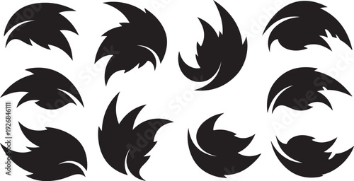 Collection of abstract black swirl shapes on white background