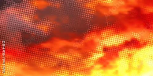 Black fiery red dramatic sky with clouds. Fire, war, explosion, catastrophe, flame. Horror concept. Web banner. Wide bloody red background with space for design. Panoramic.