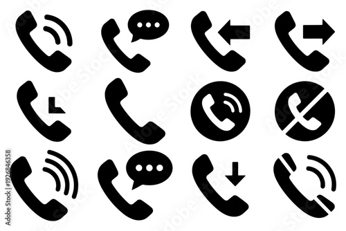 Phone Call Solid Icon Set Simple Shapes Vector Communication