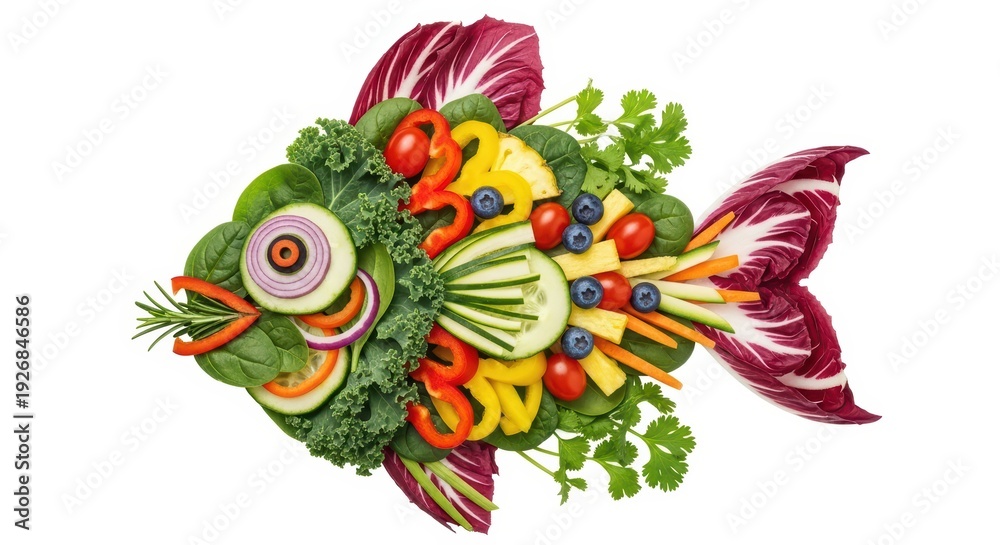 Fototapeta premium Creative fish salad, healthy eating concept