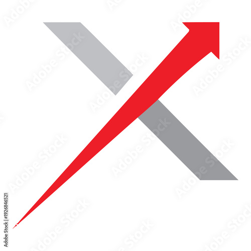 Red arrow crossing gray arrow pointing upwards in opposite direction icon