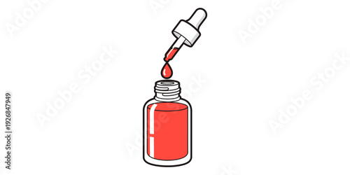 A dropper dispensing red liquid into a partially filled vial